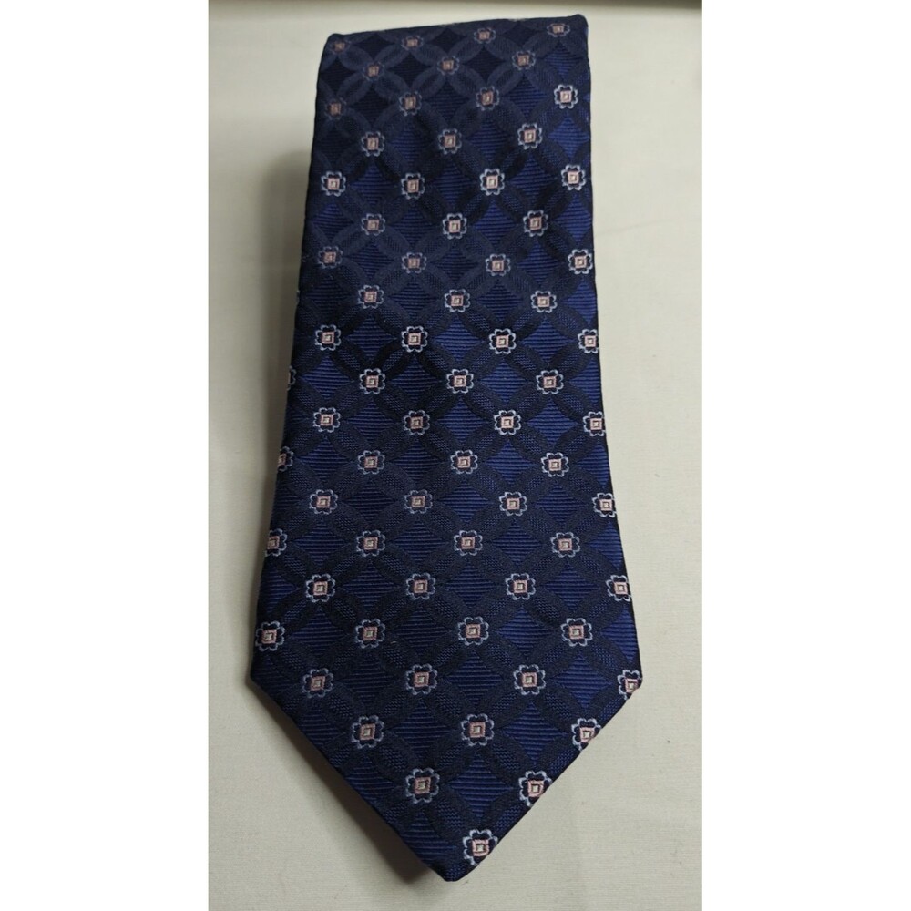 Daniel Cremieux Hand Tailored Repp 60" Silk Tie Blue with Pink Flower